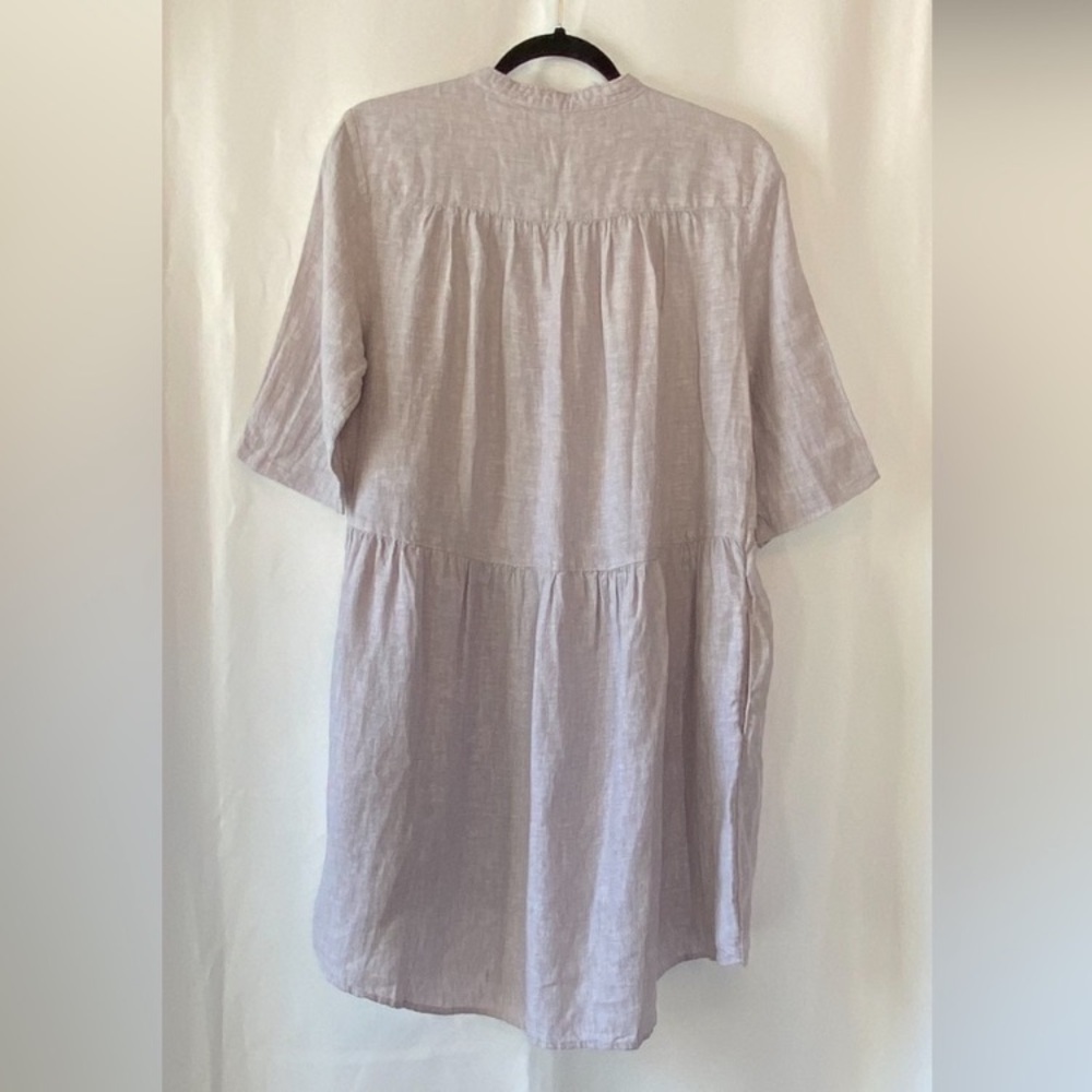 Women's Grey 100% Linen Dress MD Popover Lagenlook 3/4 Sleeve Coastal Grandma - Picture 7 of 13
